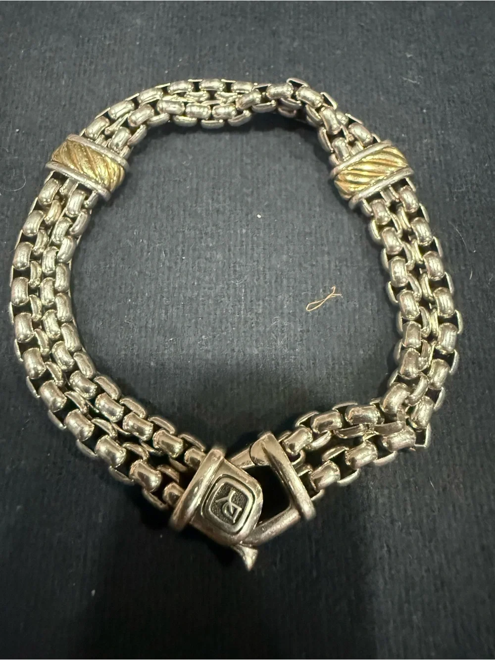 David Yurman Double Wheat Chain Bracelet Sterling Silver 18K Gold Two Tone 8